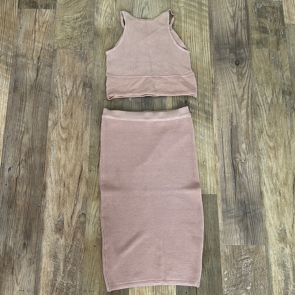 Ribbed 2 piece set crop top midi dress